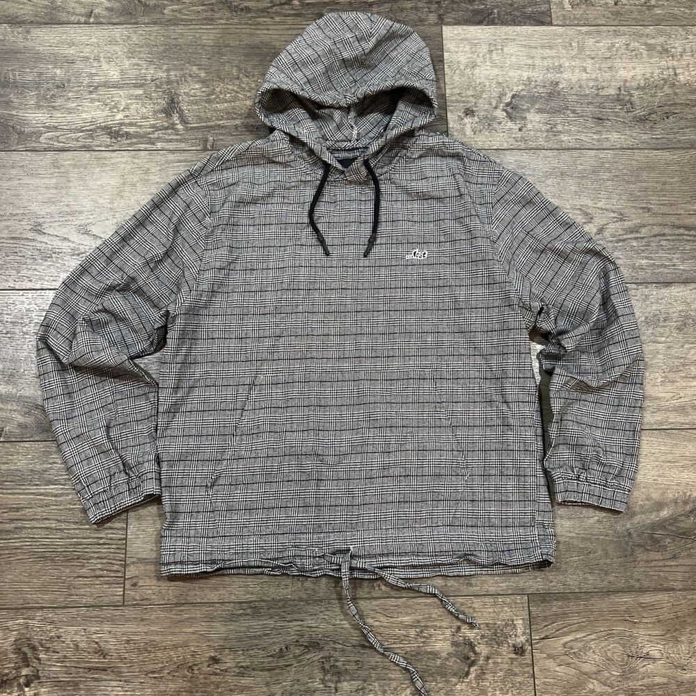 Vintage Y2K Lost Skateboards Gray Plaid Lightweight Hoodie Logo - Men’s Large